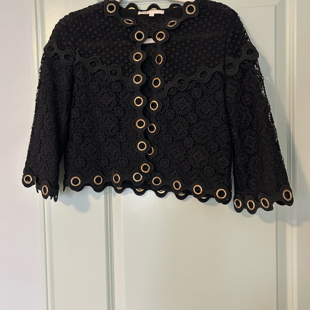 Maje Black Lace Blazer with Gold Accents